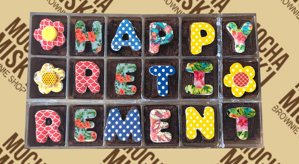 Misk'i Brownie Message - Happy Retirement Corporate Logo